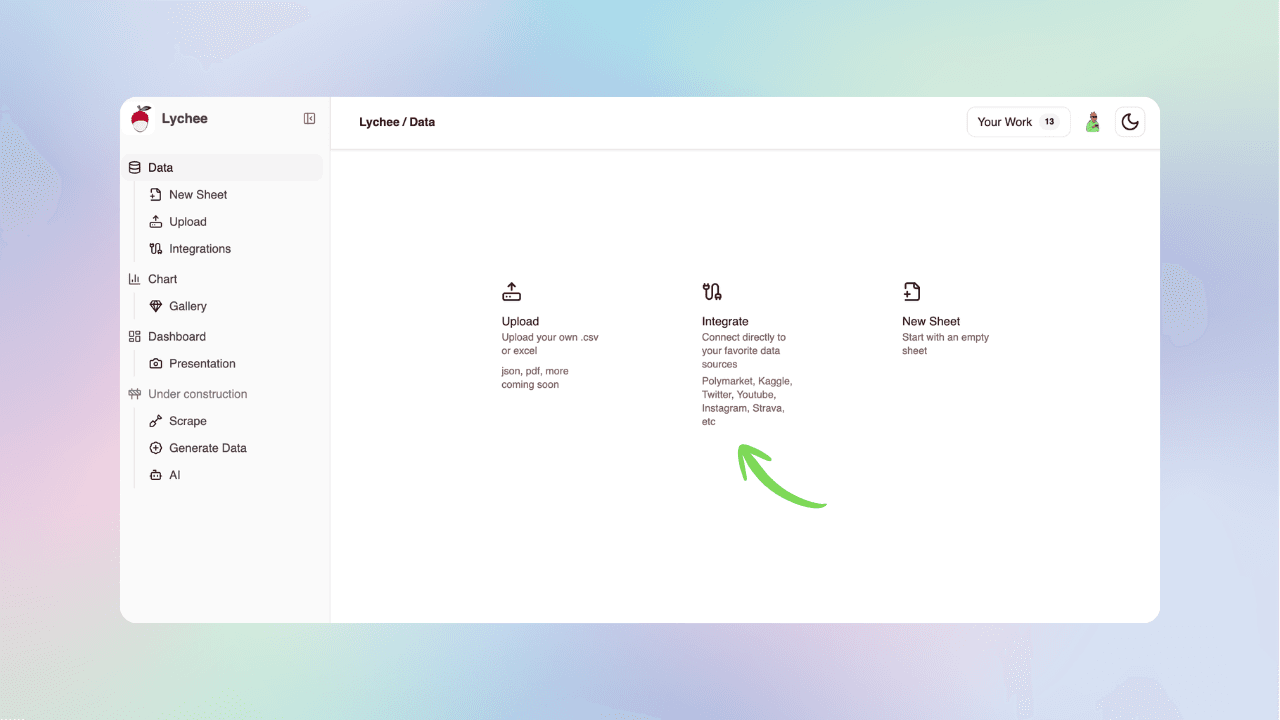 Create API connection screen