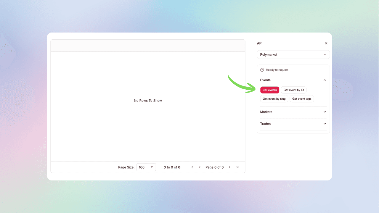Create API connection screen