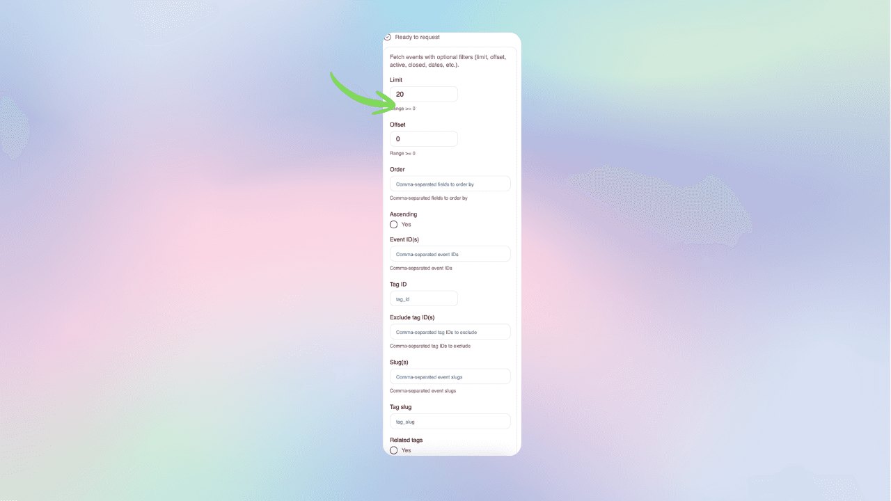 Create API connection screen