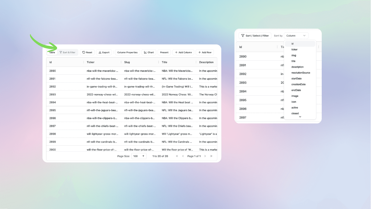 Create API connection screen