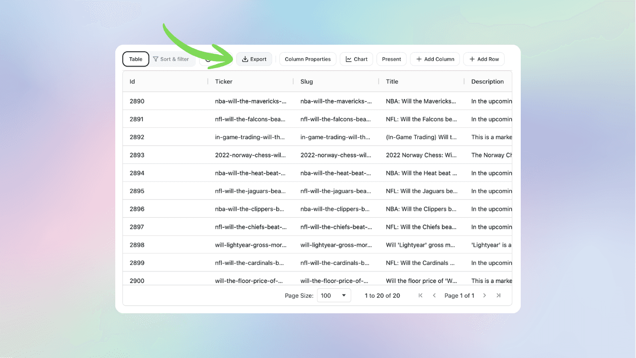 Create API connection screen